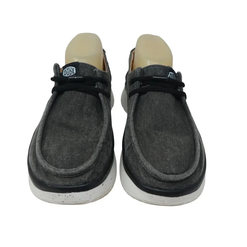 Hey Dude Wendy Peak Chambray Black Canvas Slip On Loafers